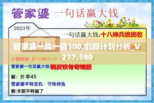 管家婆一肖一码100,创新计划分析_V277.580